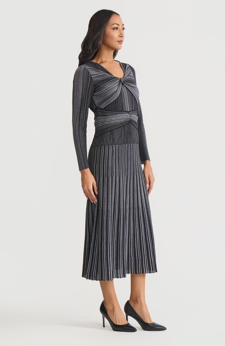 Misook Fit
Flare Twist Front Lurex Knit Maxi Dress, Alternate, color, Balck