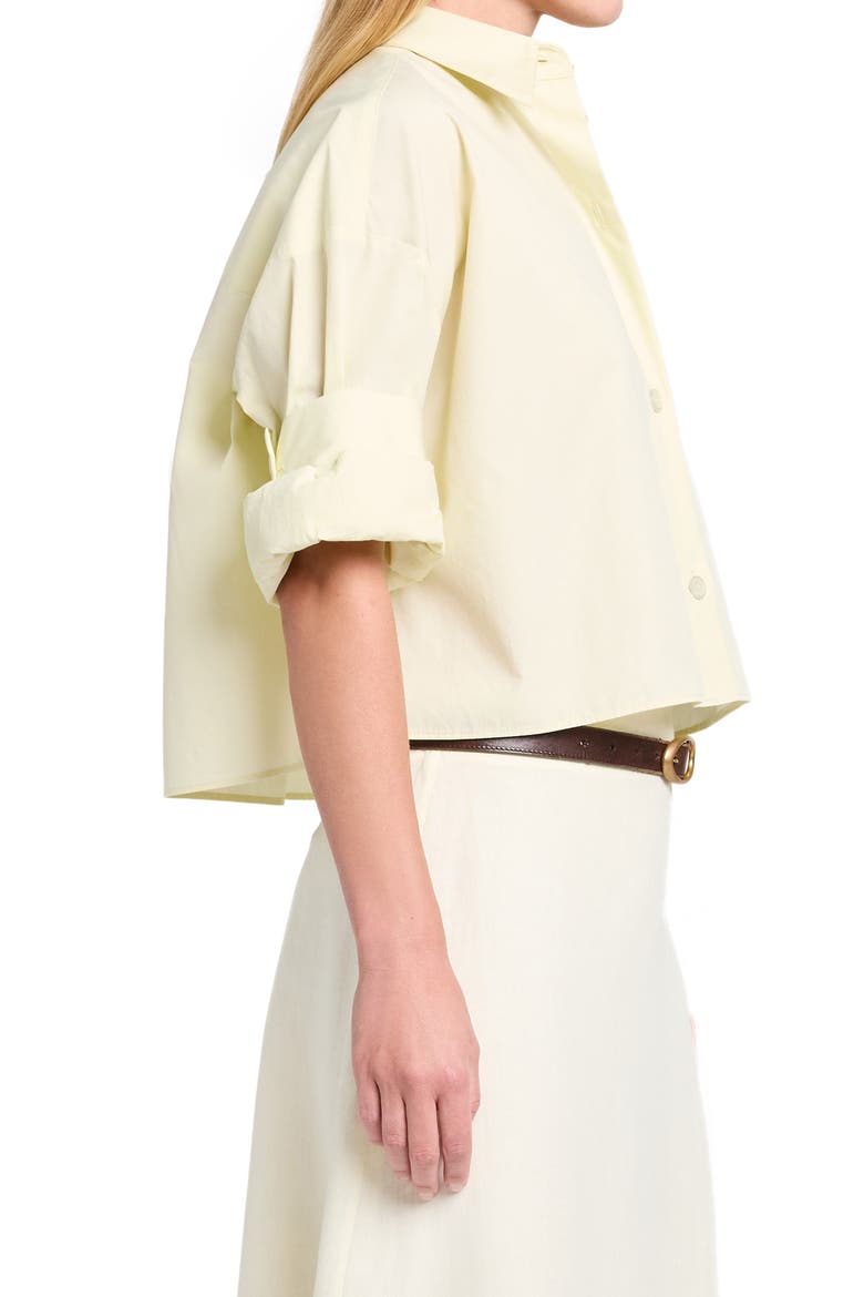 Next Ex Crop Linen Button-Up Shirt, Alternate, color, GLASS GREEN