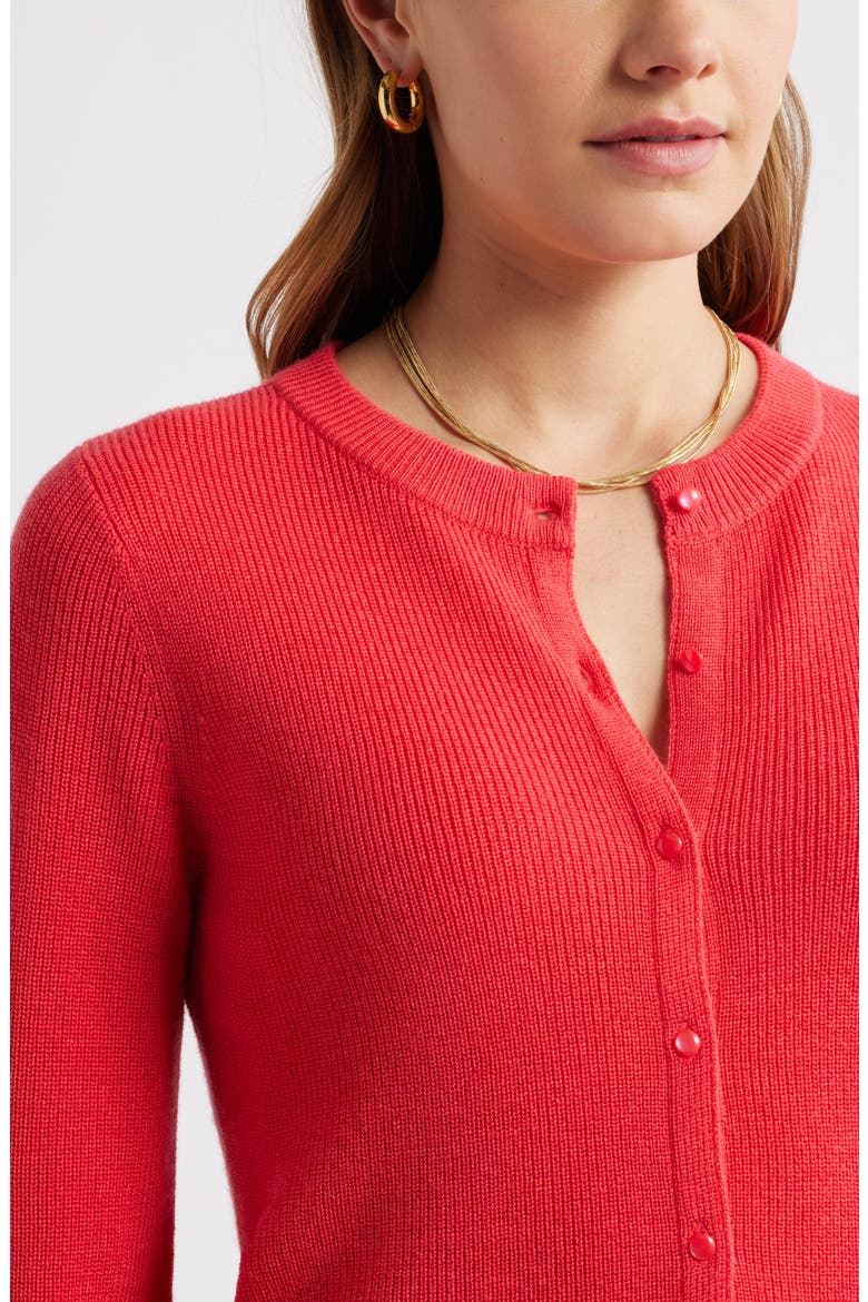 Crewneck Merino Wool Blend Cardigan, Alternate, color, RED GERANIUM