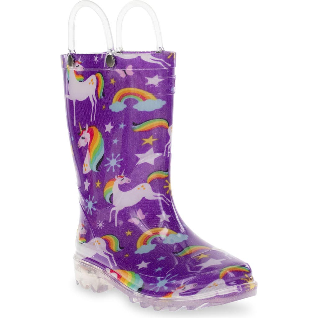 Western Chief Kids' Rainbow Unicorn Light-Up Waterproof Rain Boot in Purple  product