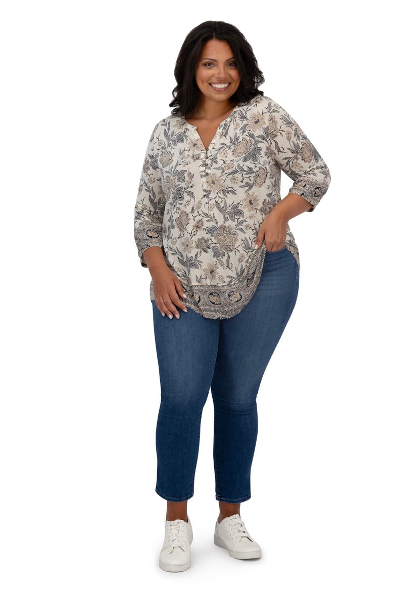 Border Print Top, Alternate, color, BLACK/ CREAM MULTI