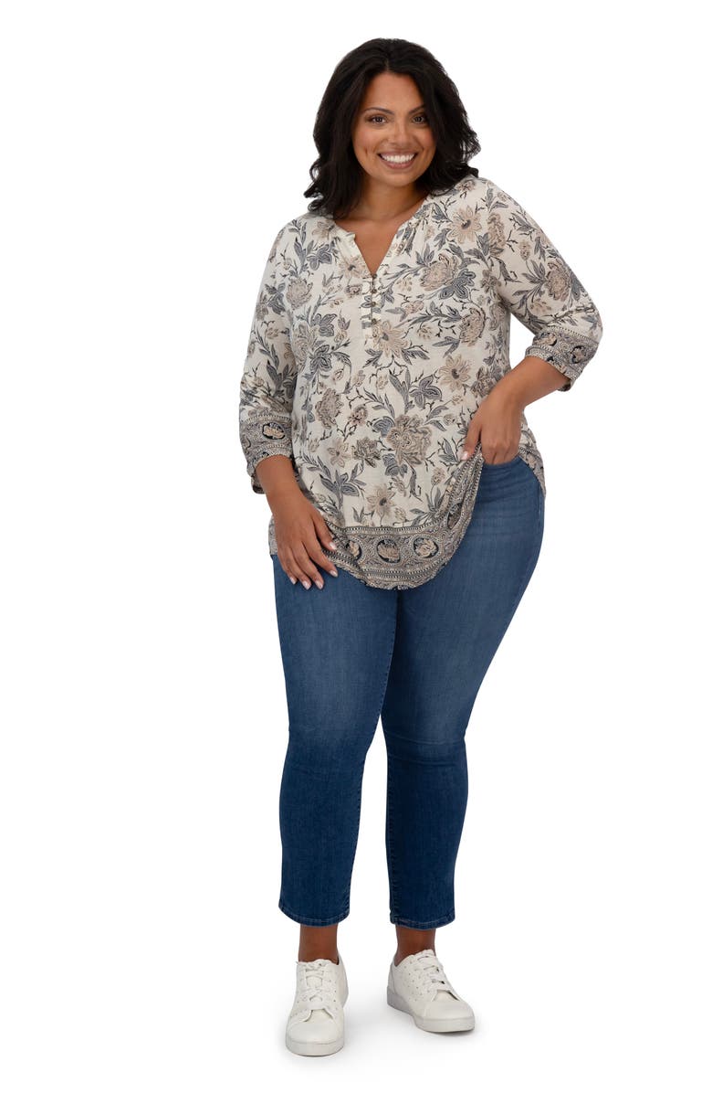 Lucky Brand Border Print Top, Alternate, color, Black/ Cream Multi