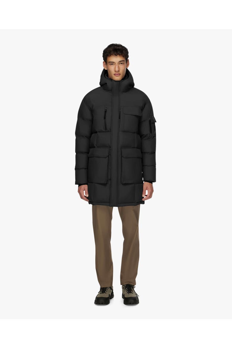 COMPASS | Hooded Recycled Down Winter Jacket, Alternate, color, Black
