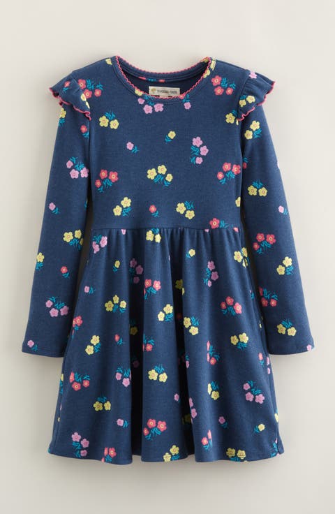 Kids' Ruffle Long Sleeve Rib Dress (Toddler, Little Kid & Big Kid)