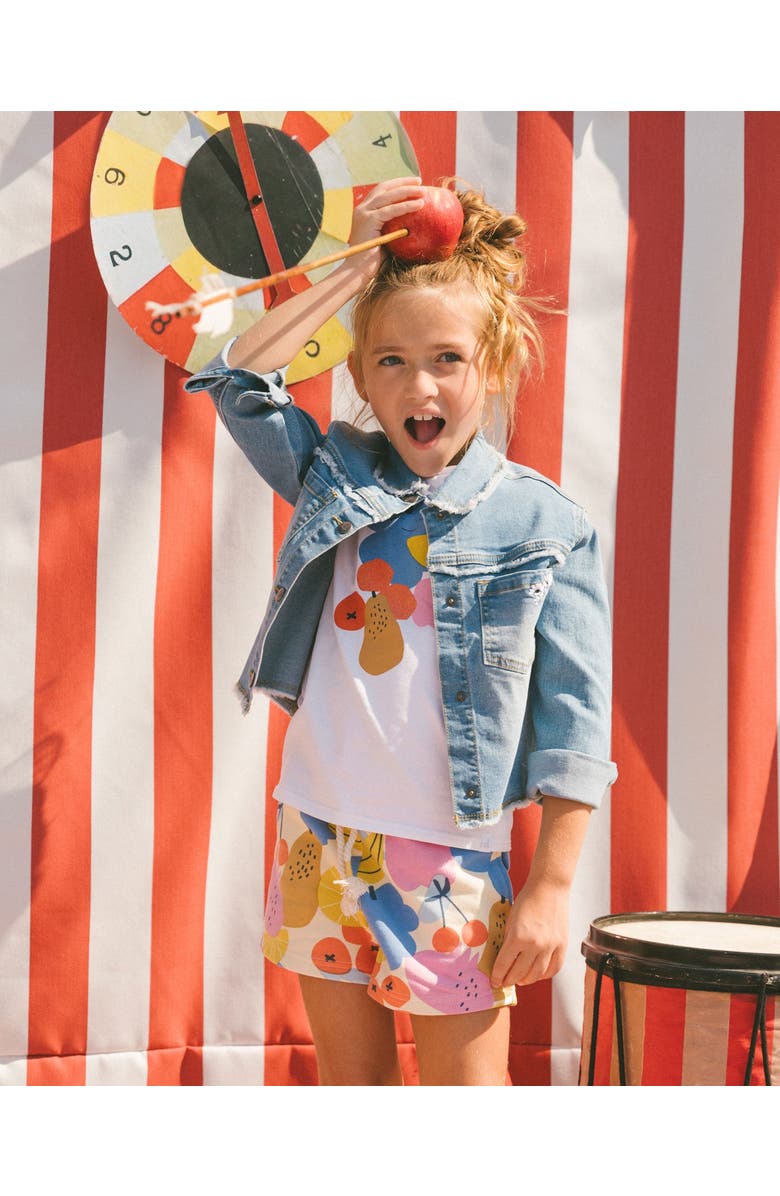 Deux par Deux Little Girl's Printed French Terry Short Fruits On Yellow Background, Alternate, color, 