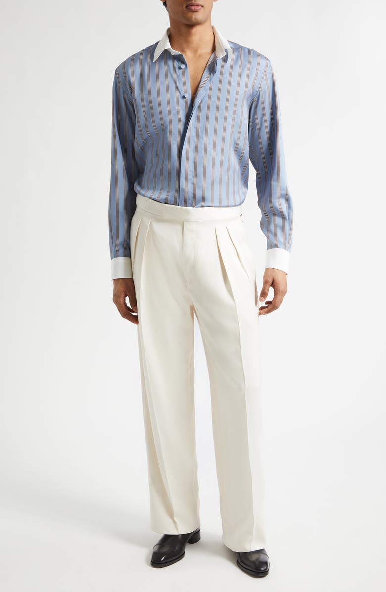 TOM FORD Pleated Silk Gabardine Wide Leg Pants, Alternate, color, Ivory