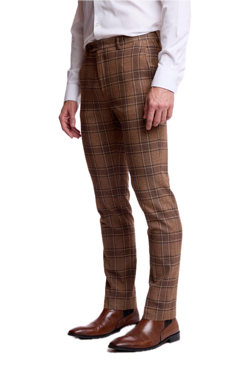Downing Slim Fit Plaid Dress Pants, Alternate, color, BROWN TAN PLAID