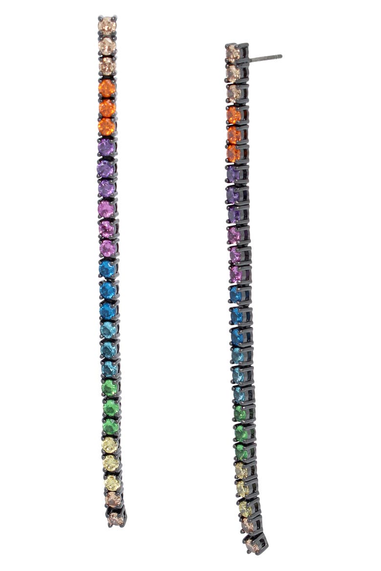 Rainbow Cubic Zirconia Linear Drop Earrings, Main, color, MULTI