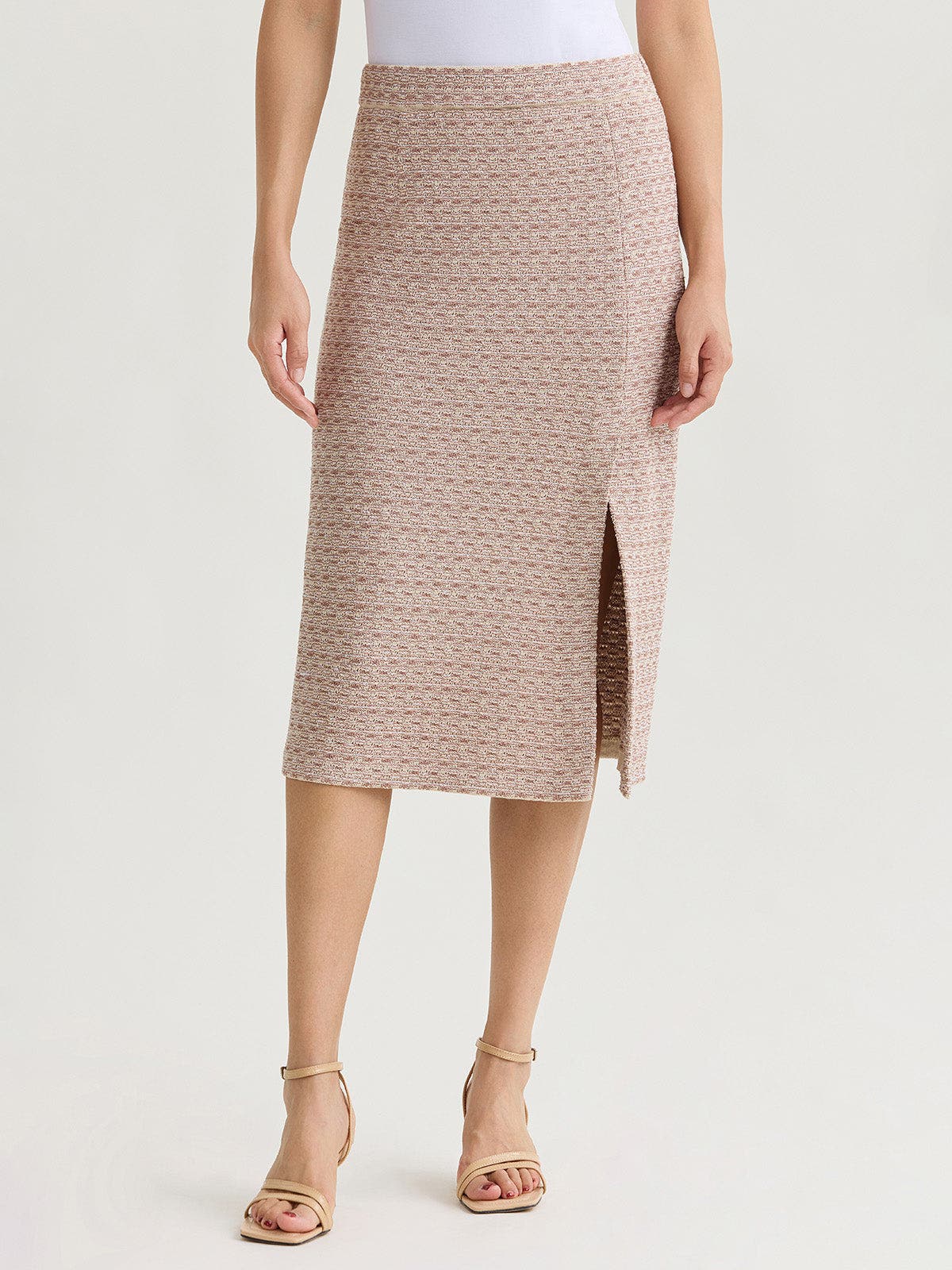 Misook Tonal Tweed Straight Knit Skirt In Sand