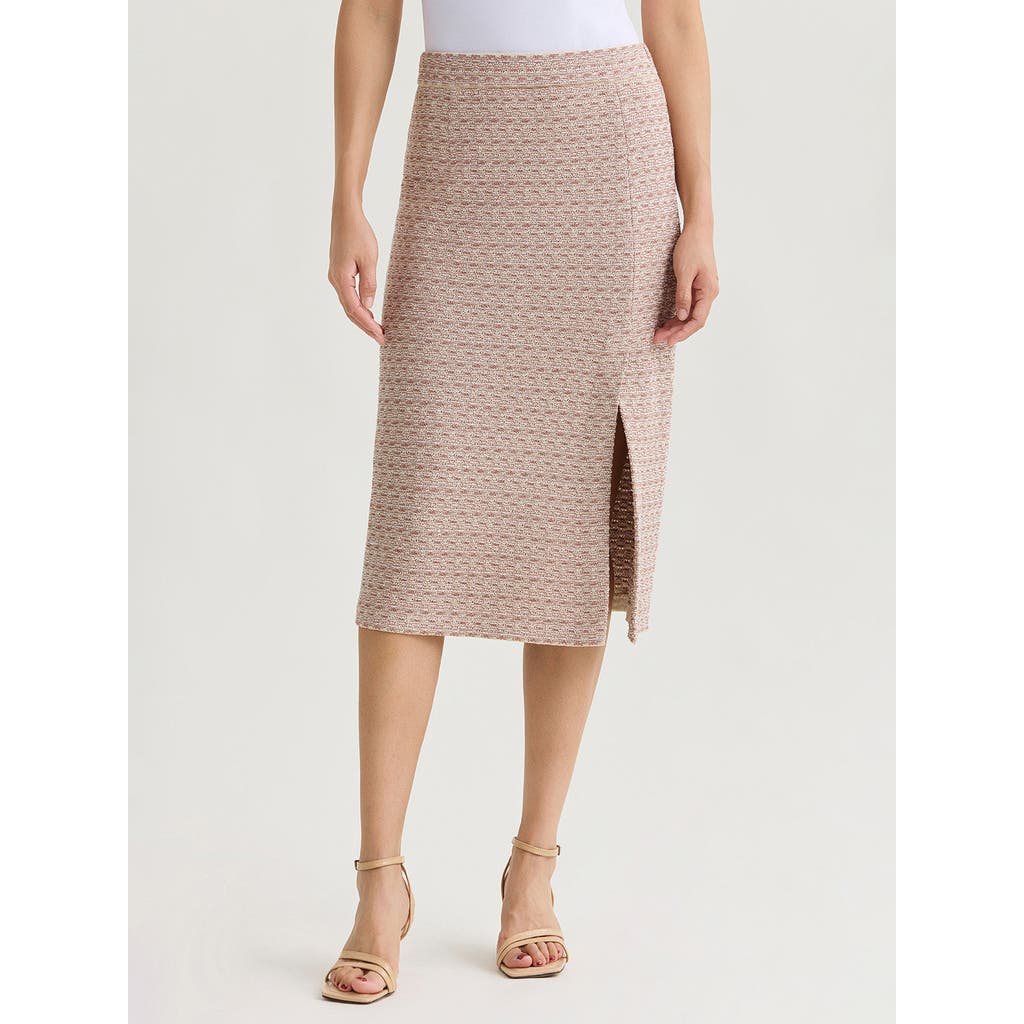 Misook Tonal Tweed Straight Knit Skirt In Sand