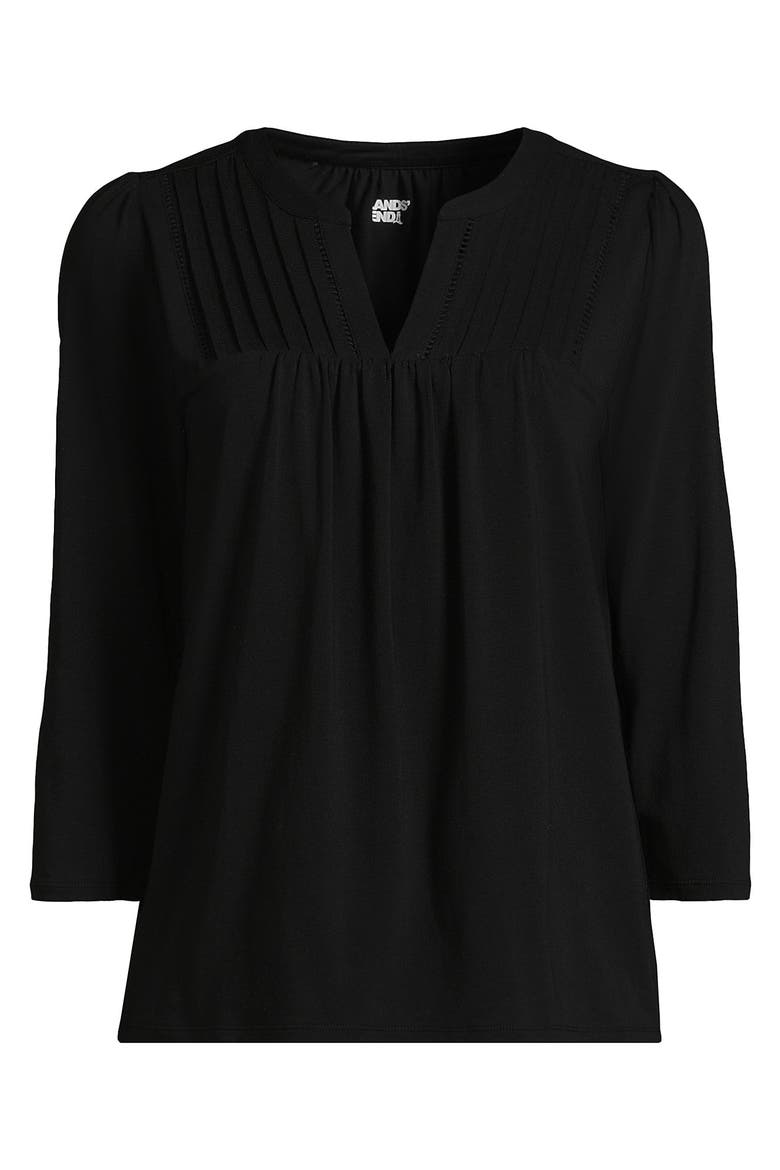 3/4 Sleeve Lightweight Jersey Lattice Detail Top, Alternate, color, Black