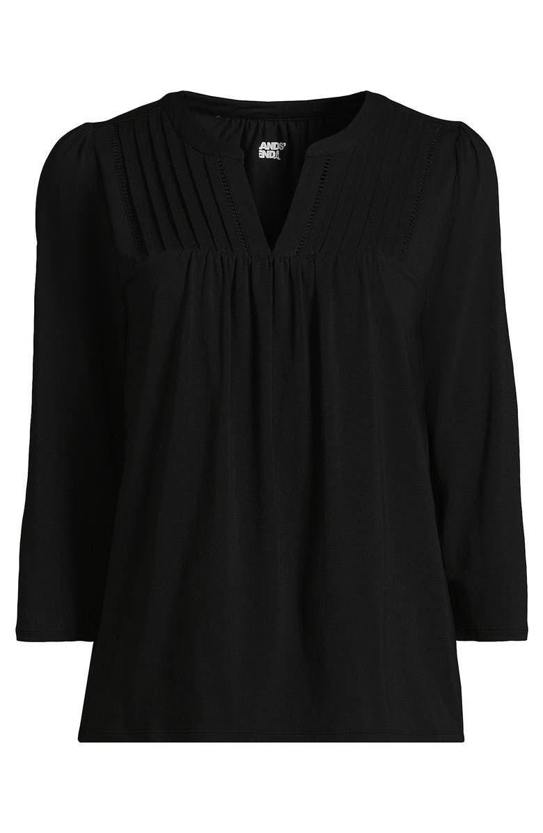 Lands' End 3/4 Sleeve Lightweight Jersey Lattice Detail Top, Alternate, color,