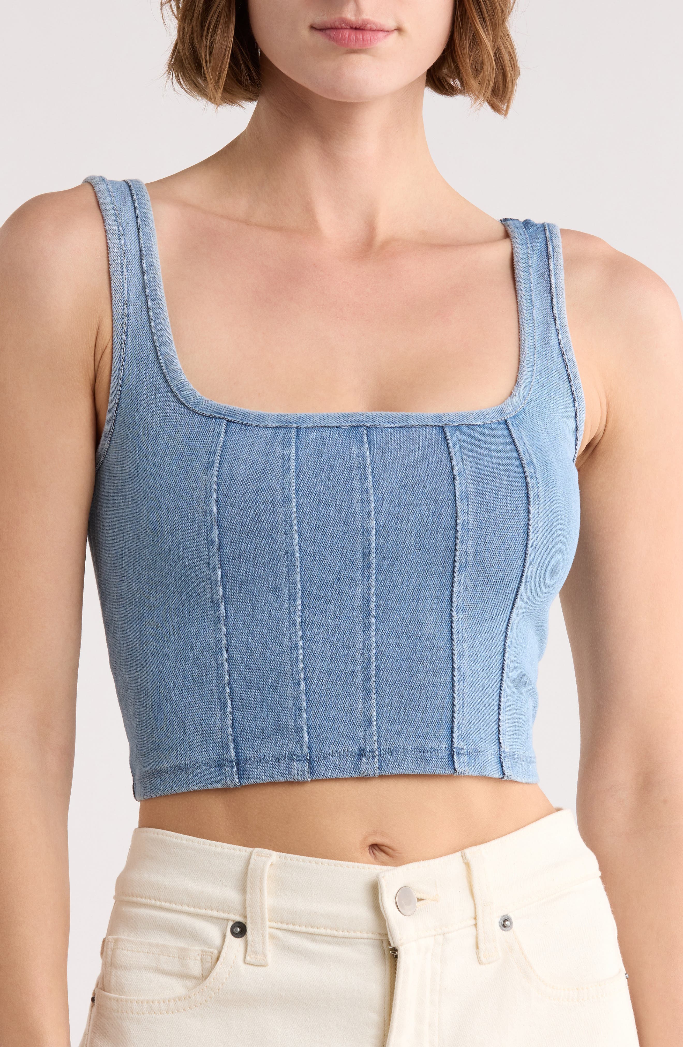 Blu Pepper Denim Corset Tank In Blue