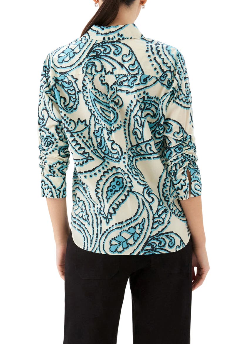 Ruched Sleeve Shirt, Alternate, color, IVORY/ BLUE PRINT