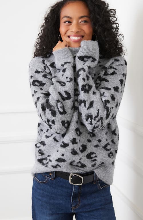 Karen Kane Metallic Leopard Crewneck Sweater In Gray