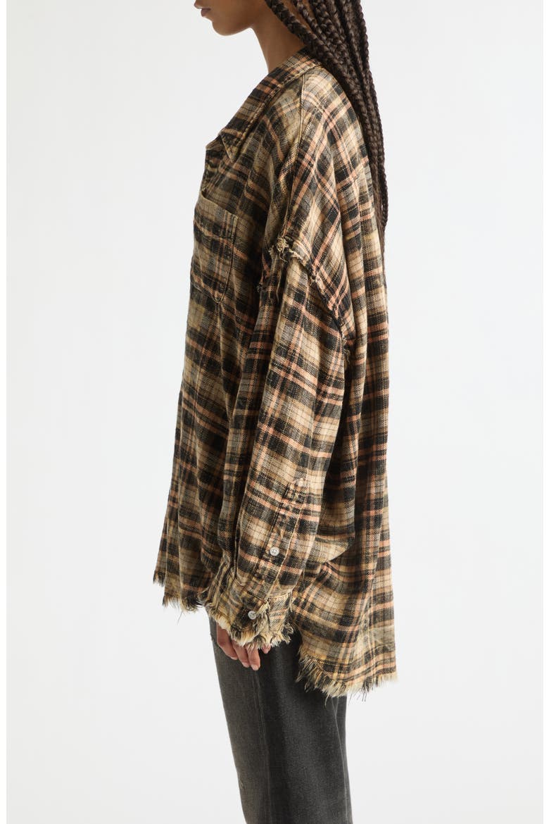 Shredded Seam Drop Neck Plaid Shirt, Alternate, color, BLACK KHAKI PLAID