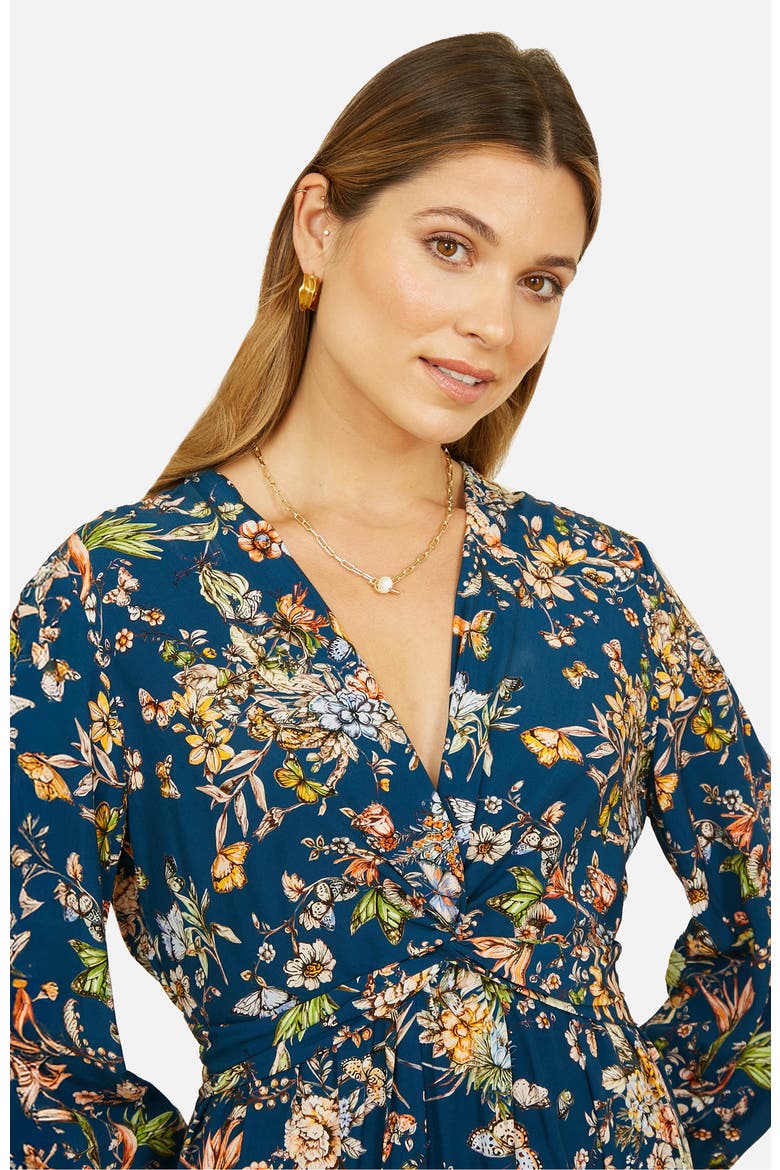 Tie Knot Front Long Sleeve Midi Dress, Alternate, color, Navy