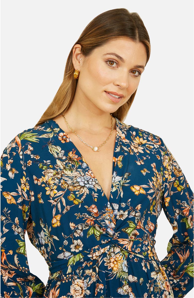 Yumi Tie Knot Front Long Sleeve Midi Dress, Alternate, color, Navy