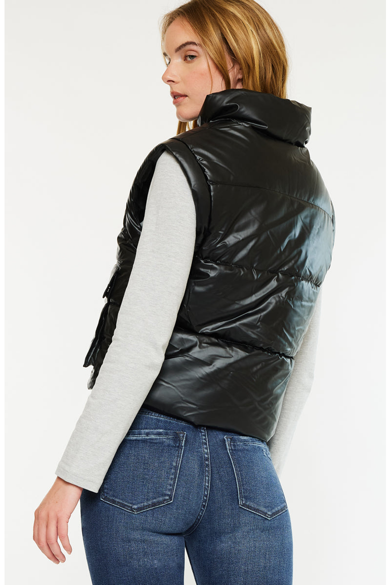 Obsidian Cropped Faux Leather Puffer Vest, Alternate, color, Black