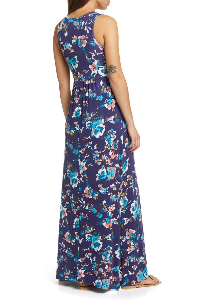 Loveappella Floral Print Sleeveless Jersey Maxi Dress, Alternate, color, Navy