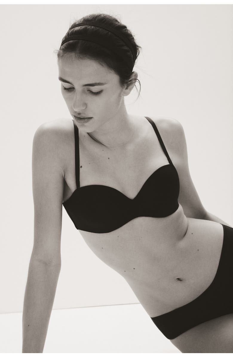 H&M Padded Microfibre Balconette Bra, Alternate, color, Black