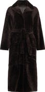 GORSKI Reversible Textured Genuine Shearling Coat with Side Slits, Belt