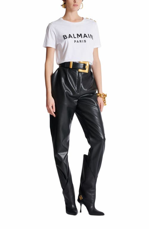 BALMAIN T-SHIRT WITH BALMAIN PARIS PRINT WITH BUTTONS 