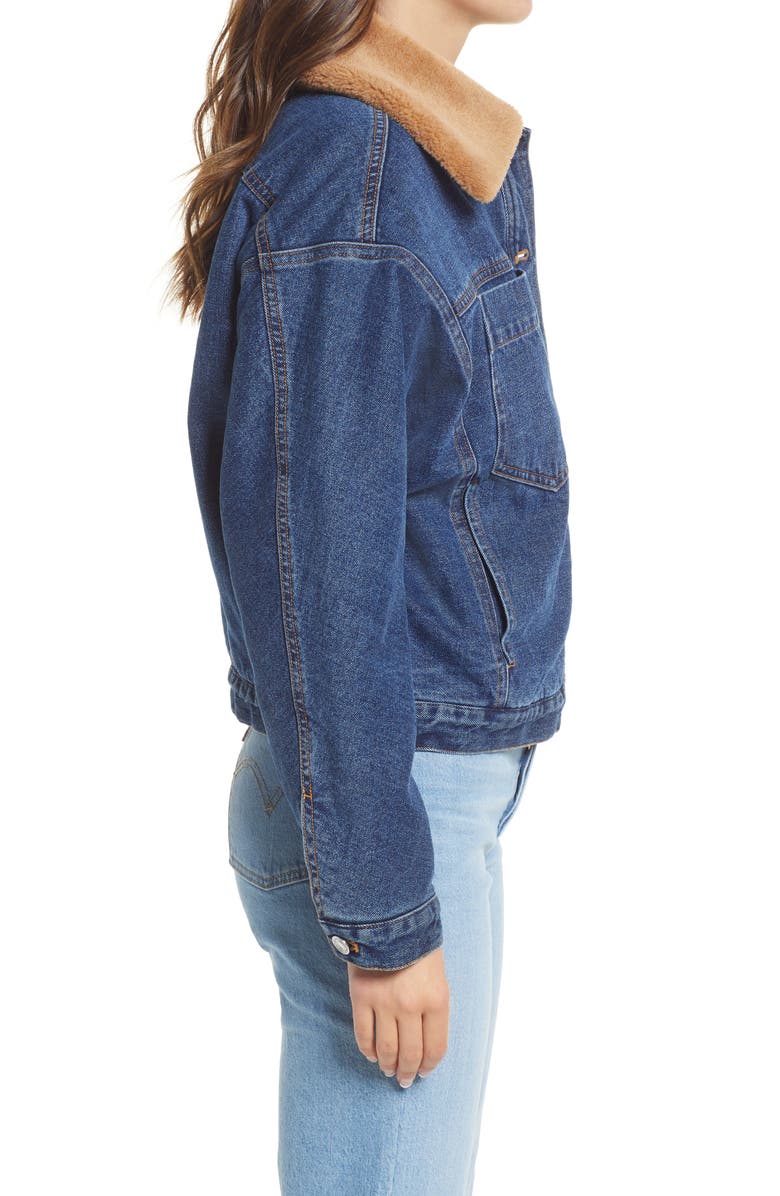 Scotch & Soda Cotton Denim Trucker Jacket with Removable Faux Shearling Collar, Alternate, color,