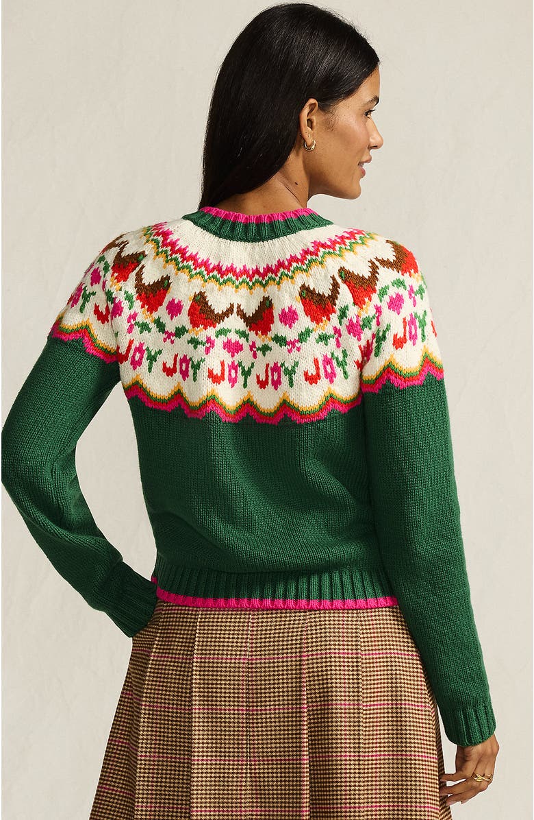 Lands' End Lofty Birdseye Fair Isle Cardigan Sweater, Alternate, color, Joy Birds/Green