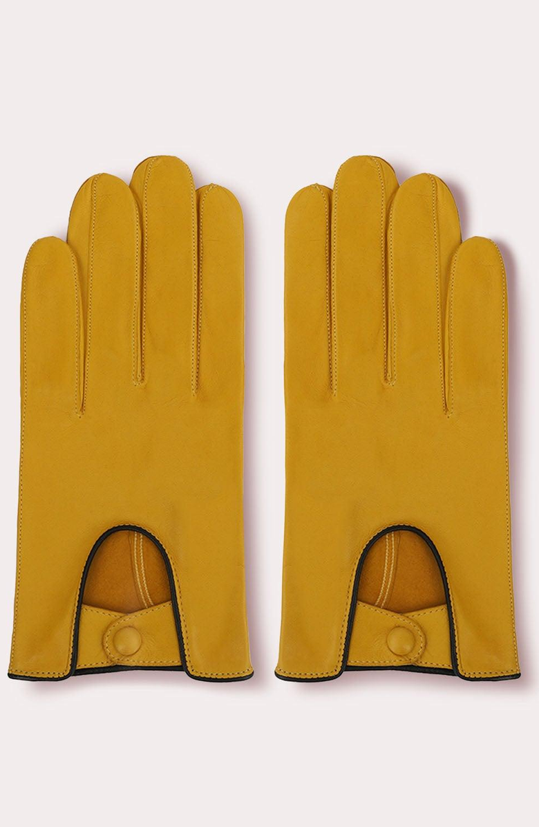 Seymoure Men's Leather Driving Gloves, Main, color, Yellow With Black Trim