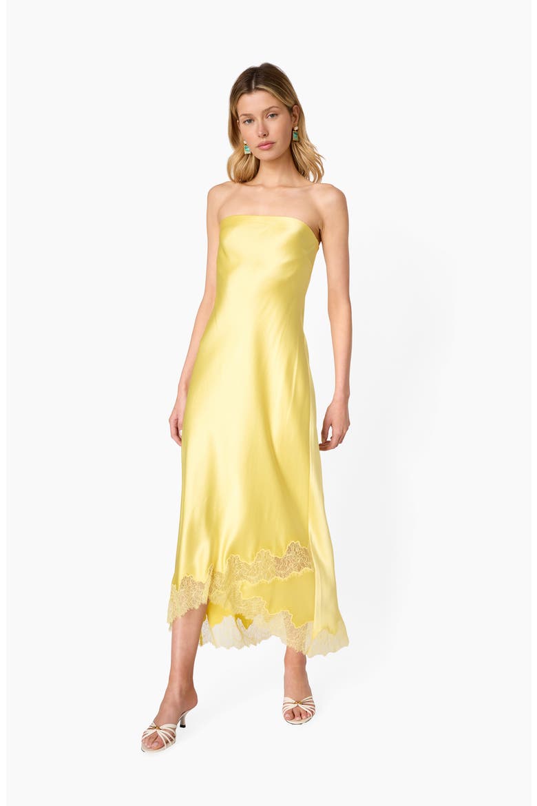Alexandria Strapless Lace Hem Midi Dress, Alternate, color, CUSTARD