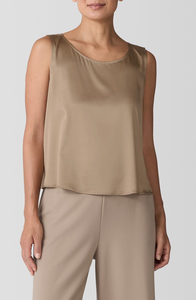 Eileen Fisher Ballet Neck Stretch Silk Tank, Main, color,