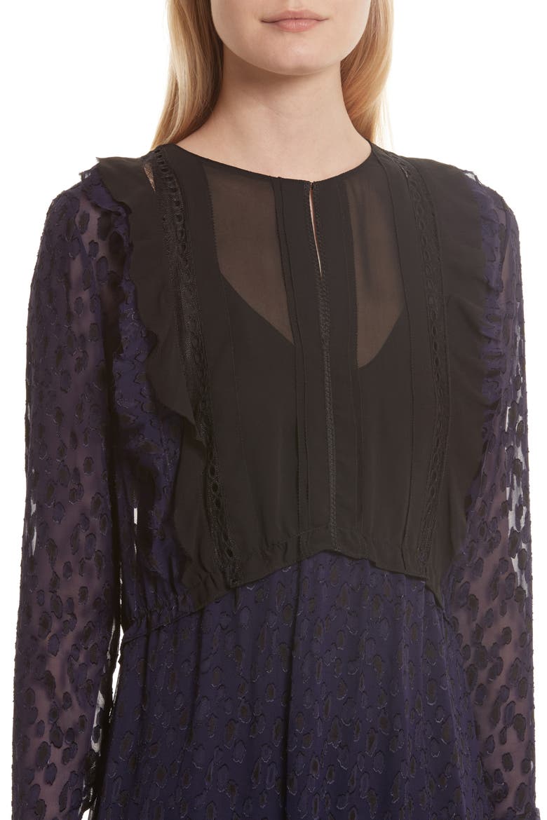 Fil Coupé Silk Blend Dress, Alternate, color, NAVY