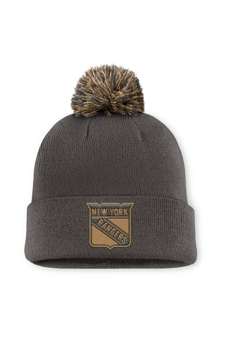 Men's Fanatics  Charcoal New York Rangers Authentic Pro Military Appreciation Cuffed Knit Hat with Pom, Main, color, Charcoal