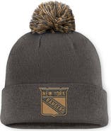 FANATICS Men's Fanatics Charcoal New York Rangers Authentic Pro Military Appreciation Cuffed Knit Hat with Pom