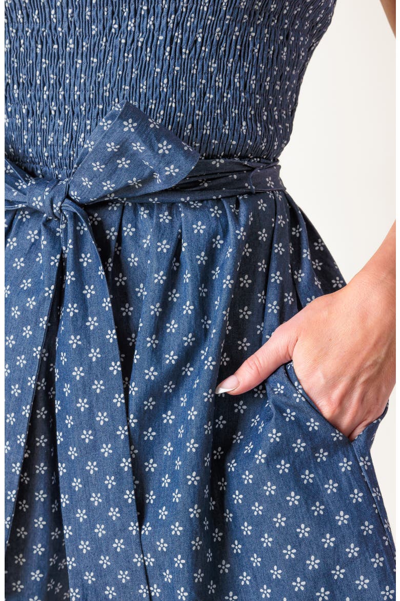Smocked Tie Waist Romper, Alternate, color, DENIM