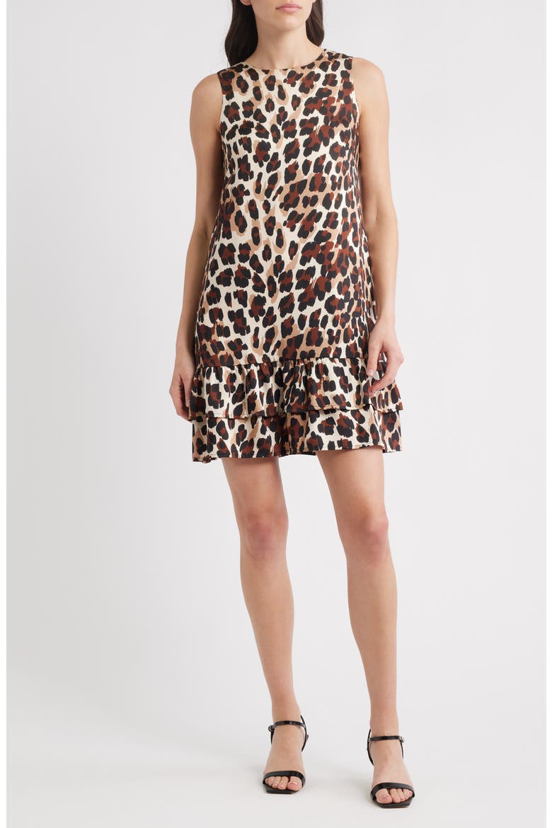 Leopard Print Sleeveless Minidress, Main, color, IVORY SHELL MULTI