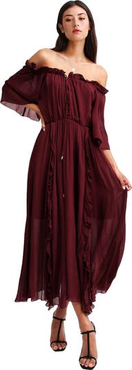 Texture Puff Sleeve Maxi Dress