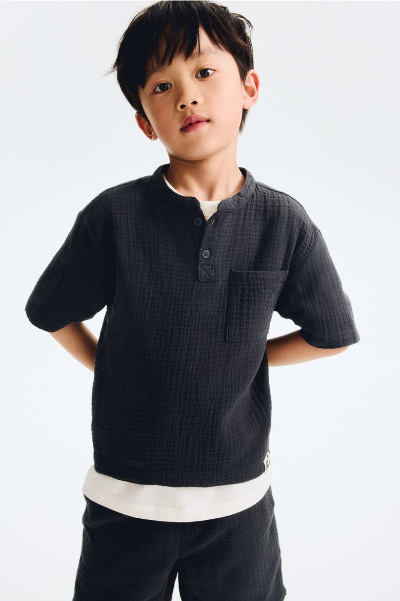 2-piece Cotton Muslin Henley Set, Main, color, Dark gray