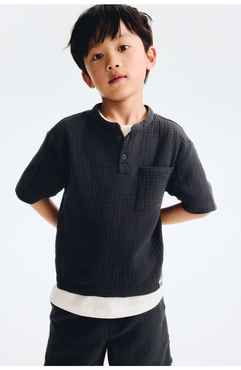 H&M 2-piece Cotton Muslin Henley Set, Main, color, Dark Gray