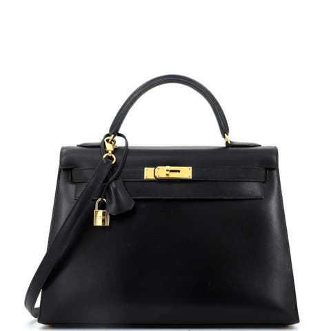 Kelly Handbag Black Box Calf with Gold Hardware 32