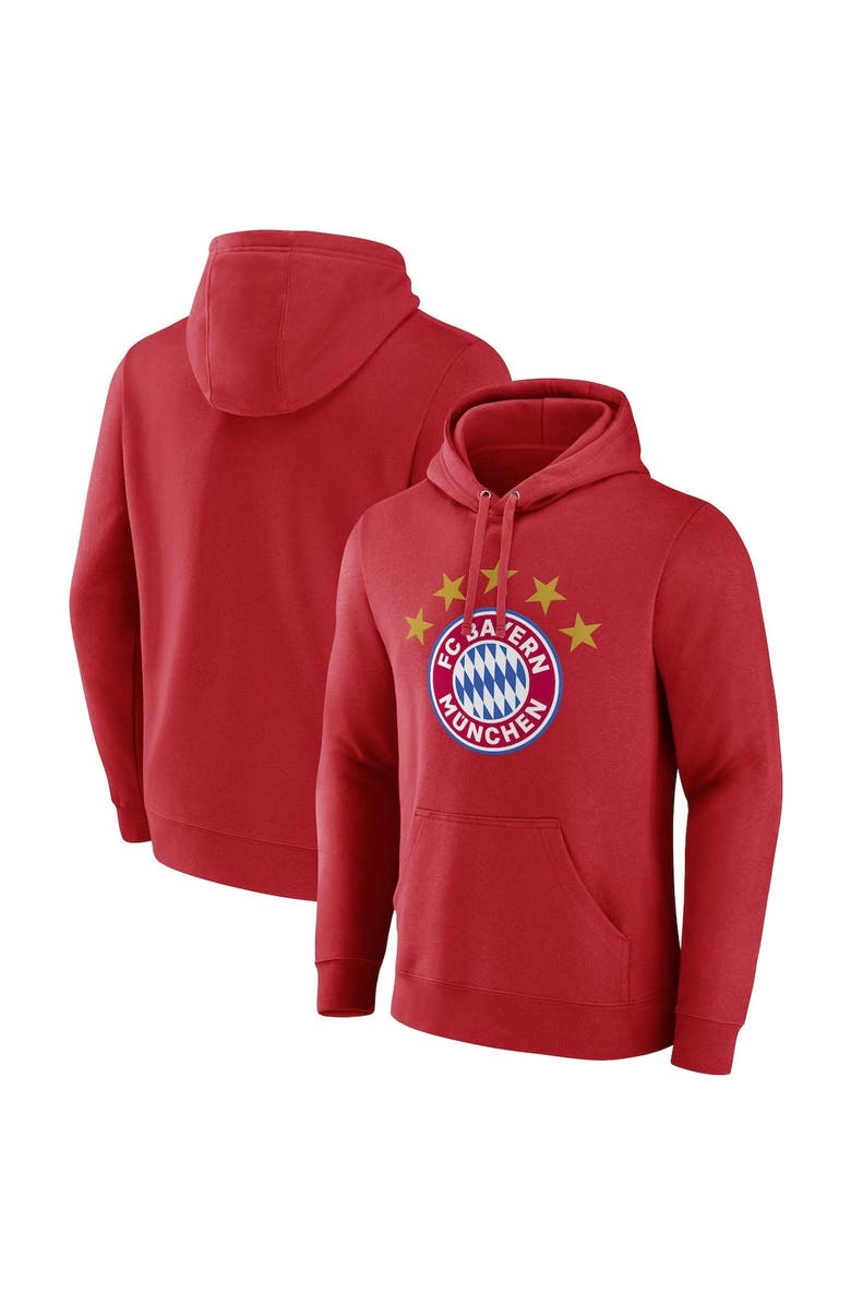 FANATICS Men's Fanatics Branded Red Bayern Munich Five-Star Crest Fitted Pullover Hoodie, Alternate, color, 