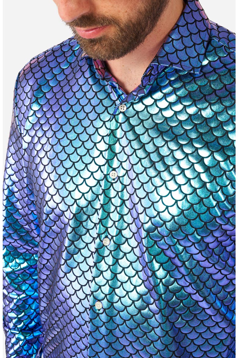 Fancy Fish Modern Tailored Fit Button-Up Shirt, Alternate, color, BLUE