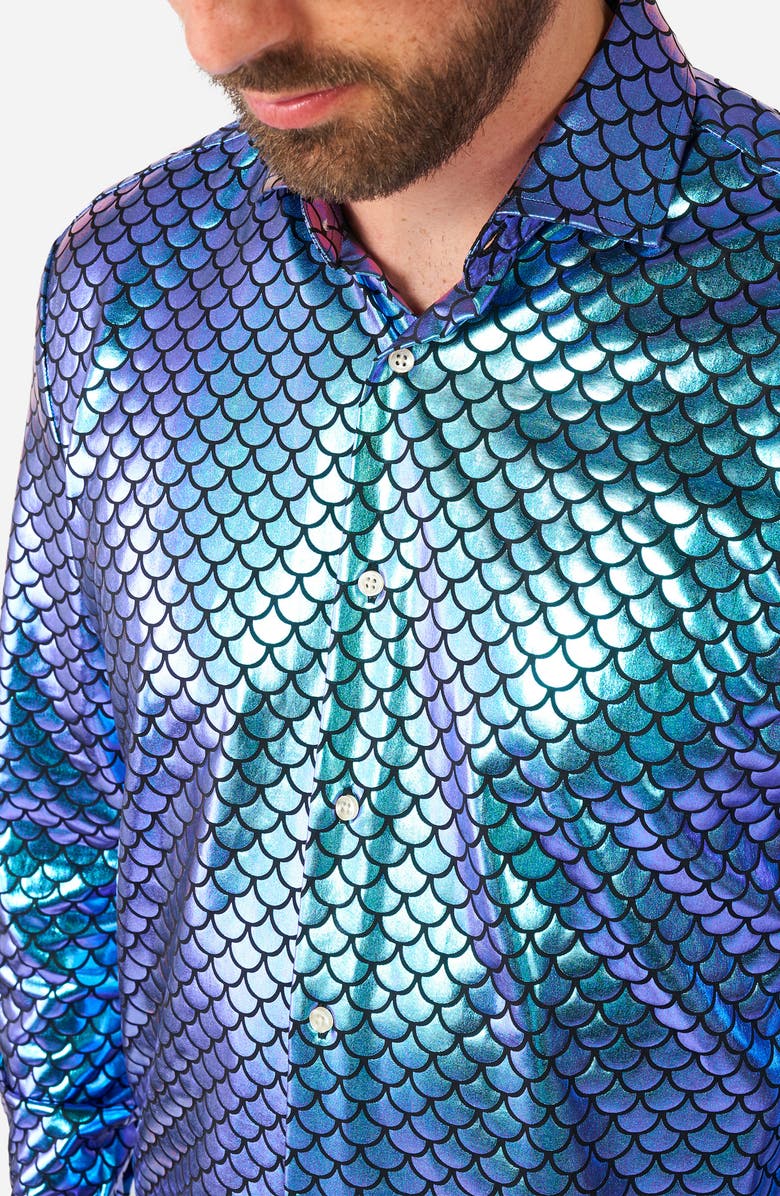 OppoSuits Fancy Fish Modern Tailored Fit Button-Up Shirt, Alternate, color, Blue