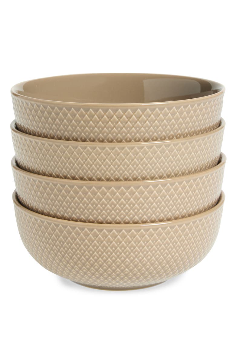 Lyngby Porcelaen Rhombe Earth Set of 4 Large Bowls, Main, color, Clay