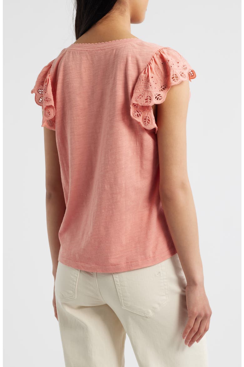 Eyelet Flutter Sleeve Jersey T-Shirt, Alternate, color, TG-TANGERINE