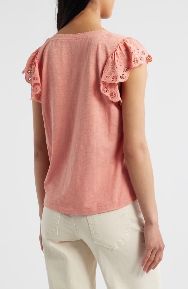 Wit & Wisdom Eyelet Flutter Sleeve Jersey T-Shirt, Alternate, color, Tg-Tangerine