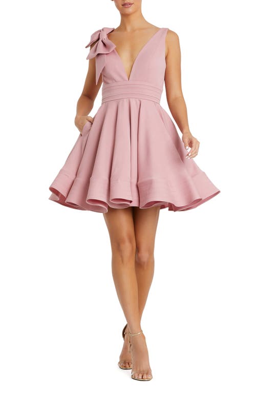 Mac Duggal Crepe Sleeveless V Neck Mini Dress With Bow In Rose