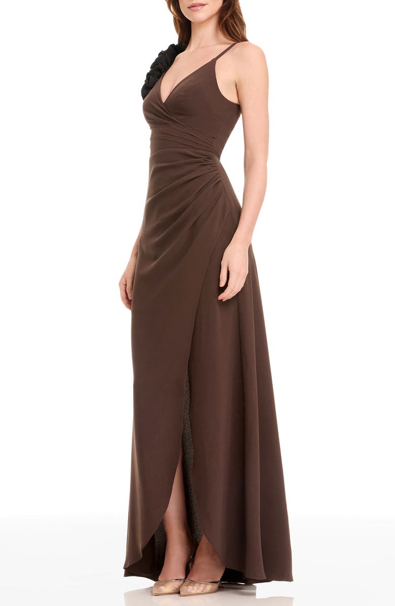 Dress the Population Camelia Ruffle Detail Gown, Alternate, color, Mocha-Black
