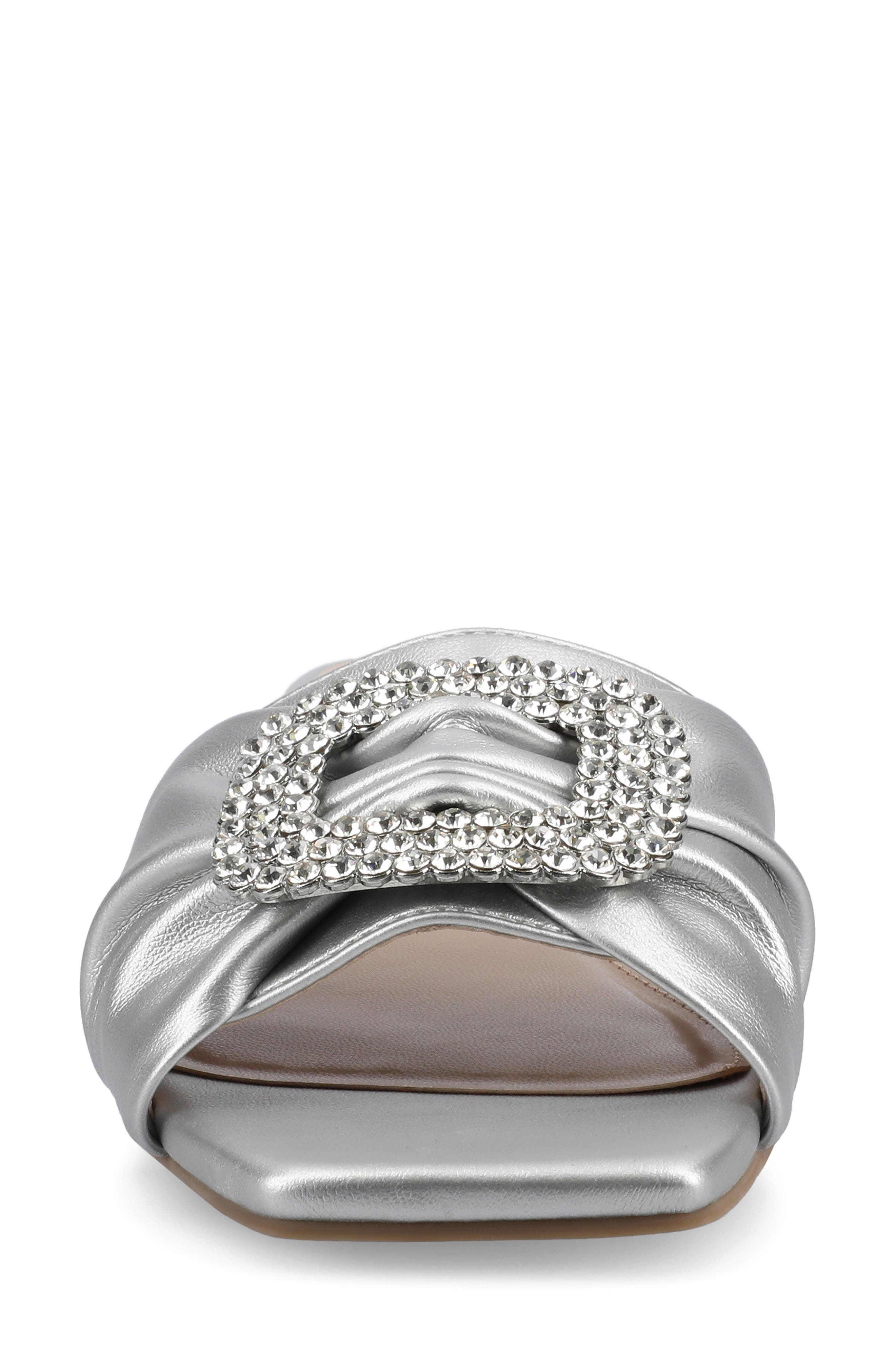 Flavia Rhinestone Buckle Slide Sandal, Alternate, color, SILVER